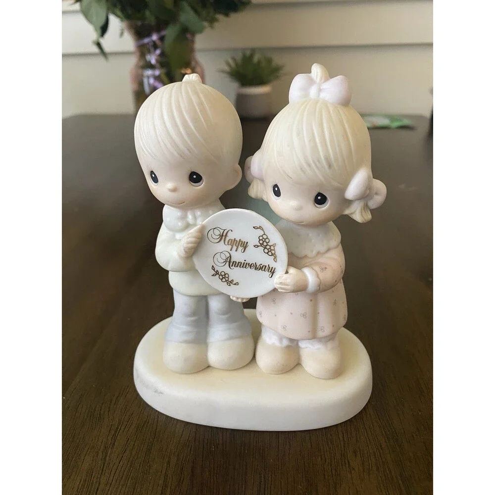 Precious Moments Anniversary Figurine Jonathan & David 1983 Porcelain White Pink - Picture 1 of 3